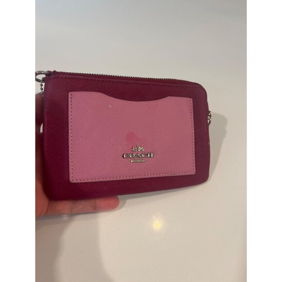 Coach Leather Zip Card Holder In Berry & Pink - Picture 3 of 7